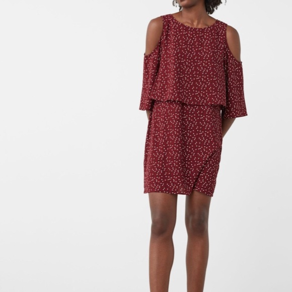 MANGO Cold-Shoulder Burgundy Dress - Picture 2 of 6